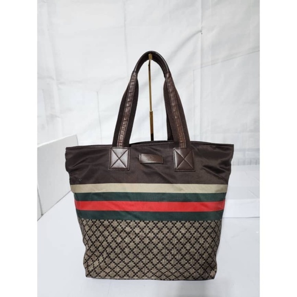 Authentic Gucci Diamante Canvas Web Shopping Tote Bag Brown/Beige - Picture 15 of 15